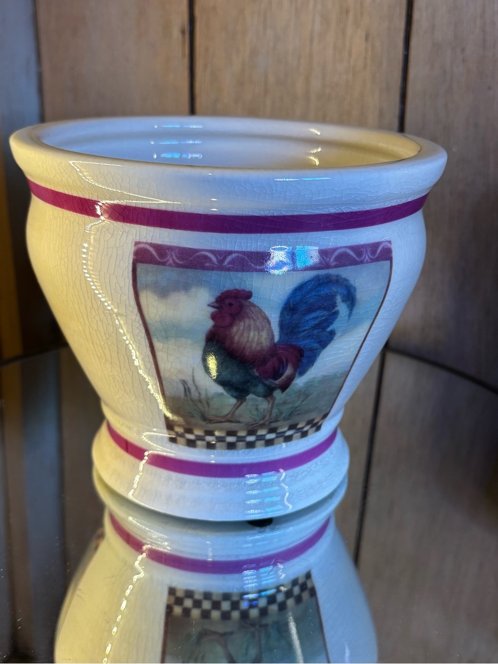 Cream Ceramic Rooster Planter with Pink Accents - Picture 8 of 13
